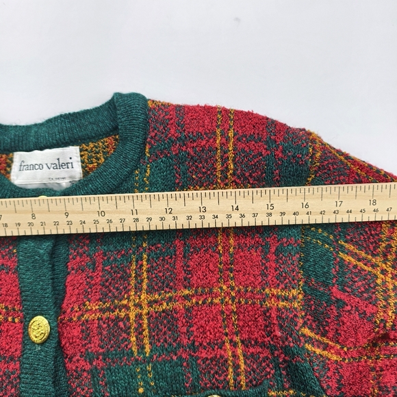 Vintage Franco Valeri Plaid Wool Blend Cardigan Gold Buttons Preppy Size S - Picture 7 of 10